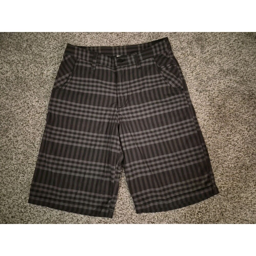 Lululemon Commission Shorts Mens 30 Black Plaid 10" Inseam Flat Front Bermuda